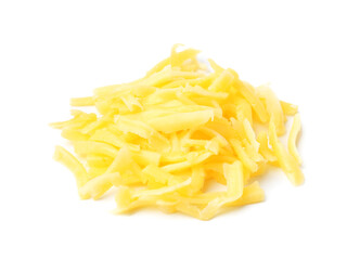 Pile of grated cheese isolated on white