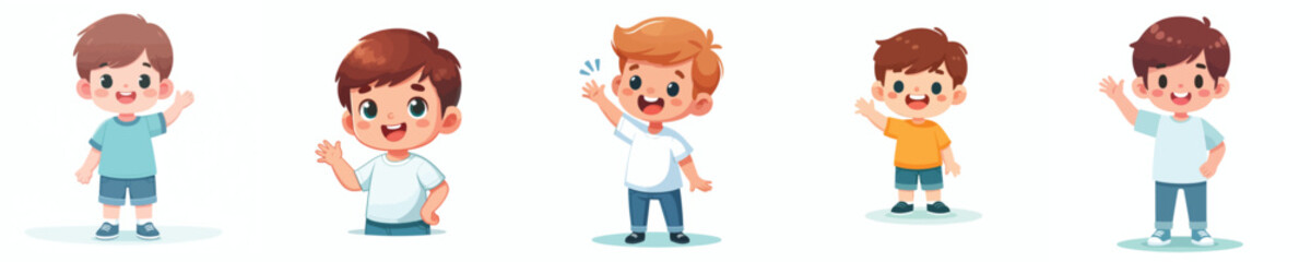 vector of a little boy waving hand saying hello