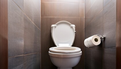 white ceramic wall mounted toilet with toilet roll on the side