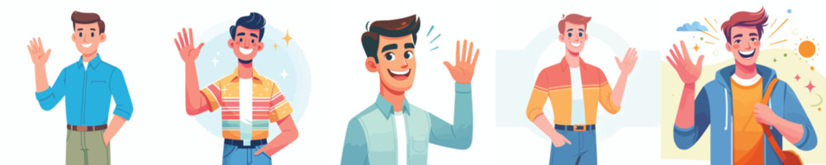 vector half body of a man waving hand saying hello