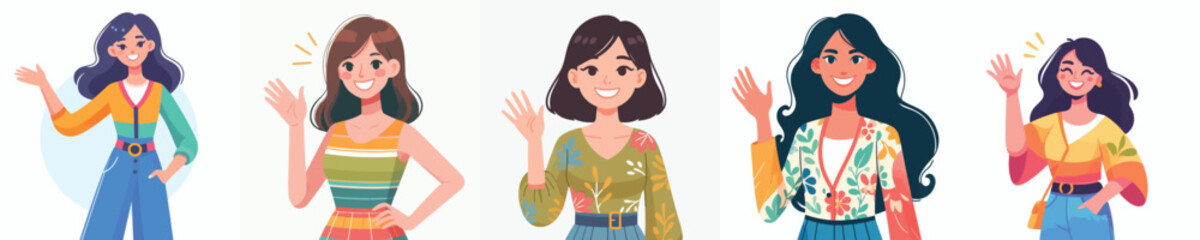 vector of a woman waving hand saying hello
