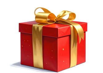 Obraz premium Red Christmas Gift Box with Golden Ribbon on White Background