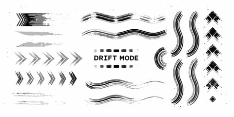 Collection of abstract grunge brush stroke elements and directional arrows for graphic design and motion graphics