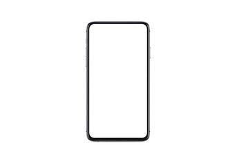 Sleek modern smartphone with a blank white screen isolated on a white background, perfect for digital mockups and app displays