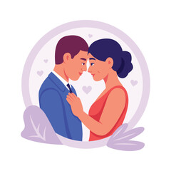 Flat illustration of loving couple hugging tenderly, expressing affection and warmth