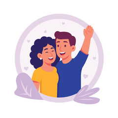 Well designed flat illustration fo romantic couple laughing with joy and affection