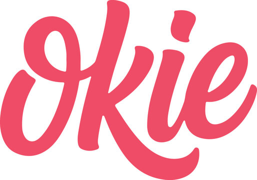 Okie vector wordmark in vibrant pink script font on a black background for branding and design projects