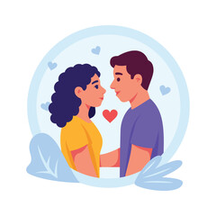 Romantic couple gazing into each others eyes with affection, flat vector