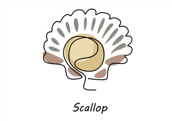 Line Art Scallop Shell Illustration. line icon-continuous line drawing. Editable stroke.