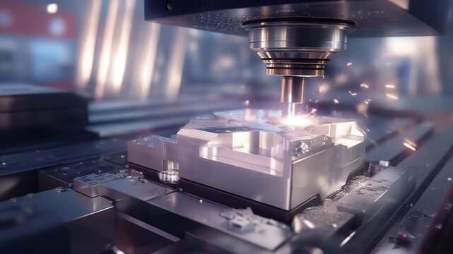 3D visualization of CNC machines engraving complex mechanical patterns, emotion of technological fascination and control visible, symbolizing advanced machining, high-tech industrial processes, and