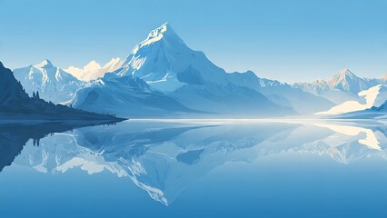 Vector Illustration of Muztagh Mountain Reflection on Mirror Lake
