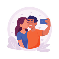 Happy lovers taking a selfie together with joy, concept flat illustration