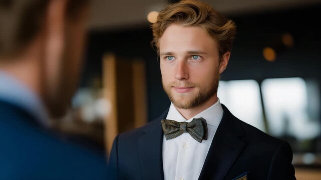 Butler showing visible surprise after receiving unexpected compliment from high-status guest, emotion of disbelief and joy captured, representing rare emotional acknowledgment in discreet