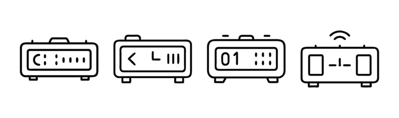 Obraz premium Digital alarm clock display icon set line art
