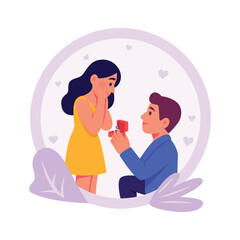 Flat illustration of a man proposing his girlfriend, modern vector