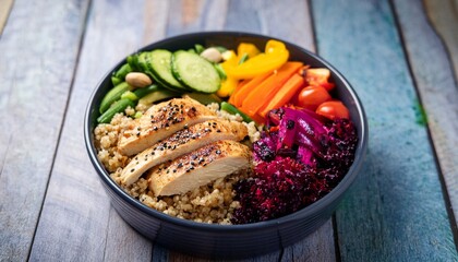 vibrant healthy meal prep bowls featuring grilled chicken quinoa and colorful vegetables
