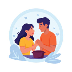 Have a look at this romantic couple cooking together in kitchen, flat illustration
