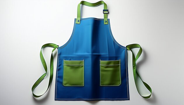 blue apron with green trim and dual pockets cutout transparent