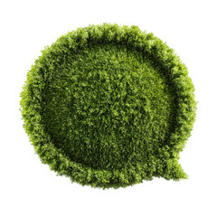 A green grass speech bubble isolated on a black background representing environmental conversation and eco-friendly ideas