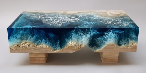 Oceanic Table: A uniquely designed table, crafted with clear resin to emulate the ocean's surface, captures the essence of coastal beauty.