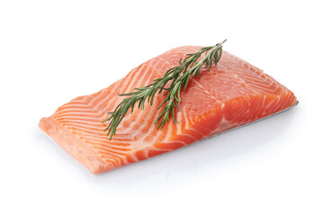 Piece of salmon fillet with rosemary isolated on white