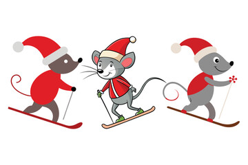 Festive Mice Skiing in Santa Hats on Snowy Holiday Adventure