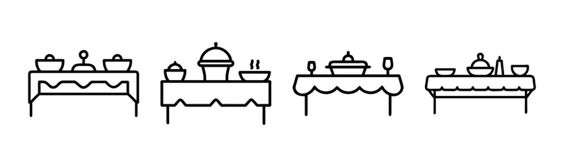 Vector illustration of a delicious buffet table display with assorted food items and utensils