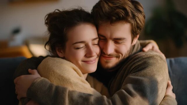 Couple embracing their newly adopted child in a warm, softly lit room, emotions of love, relief, and joy visible, symbolizing the beginning of a family, emotional bonding, and unconditional