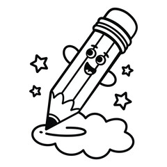 Cute Cartoon Pencil Mascot Character Waving with Happy Face, Vector Illustration Isolated on a White Background
