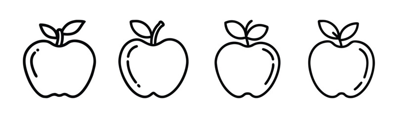 Fototapeta premium Four hand drawn outline apples with leaves simple fruit icons for design projects