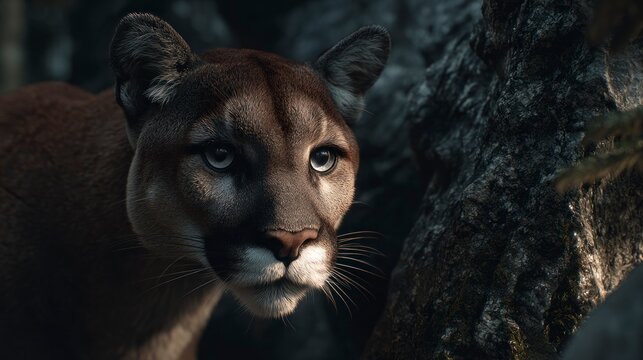 Cougar portrait in forest