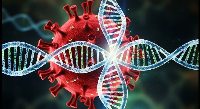 Realistic 3D Rendering Microscopic Virus Structure and DNA Double Helix Molecules