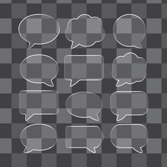 Transparent Speech Bubble Icons Set | Glass Chat Bubbles PNG Overlay | Dialog UI Graphic Elements.