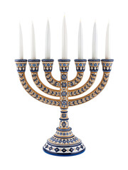 Elegant Hanukkah Menorah with Blue and Silver Design – Festival of Lights Decoration