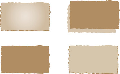 Four torn paper pieces with rough edges, two light brown and two darker brown