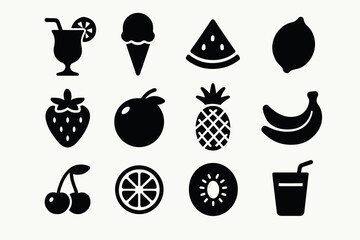Silhouette icons of refreshing tropical fruits and beverages
