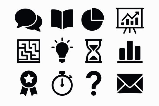 Set of business and education icons in silhouette style for presentations