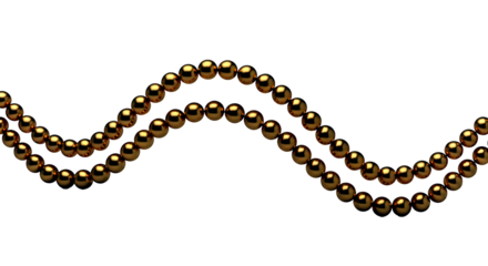 Elegant golden beads strung in a wavy pattern isolated on transparent background
