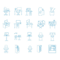 office furniture line art a collection showcasing ergonomic desks chairs  storage solutions for illustrating modern workplace design and office organization