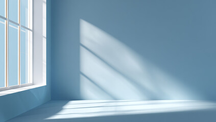 Fototapeta premium Sunlight streaming through a large window into a room with blue walls and floor