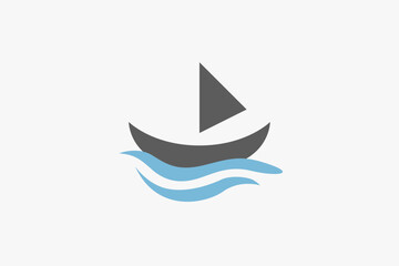 sailing boat with ocean waves logo 