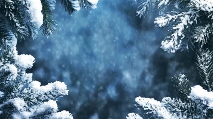 Enchanting winter wonderland video with snow-covered pine trees and gentle falling snow for - Powered by Adobe