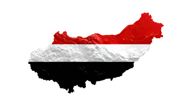 Country map silhouette with red white and black national flag colors and textured surface isolated on white background