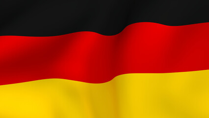 Waving fabric flag of Germany featuring the horizontal black, red, and gold stripes on a close-up view