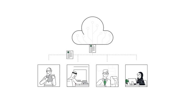 Data search animation showing magnifying glass scanning contact details for recruitment and information analysis