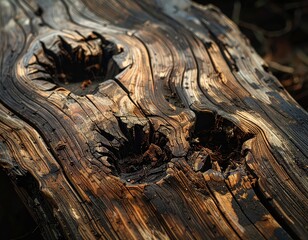 Fototapeta premium Close-up View of Weathered Wood with Unique Texture and Patterns