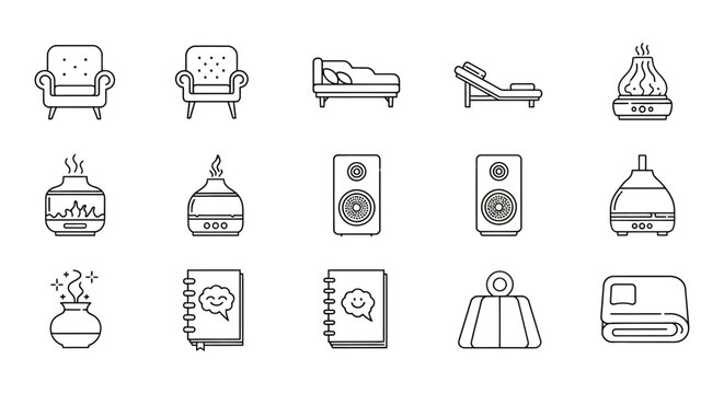 wellness studio elements for relaxation cozy armchairs aroma diffusers soft blankets and calming speakers for holistic mind-body experience