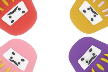 3Dだるまフレーム / 3D Daruma Frame Illustration (Red, Yellow, Pink, Purple)