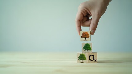 Tree growth and oxygen production concept stacked blocks