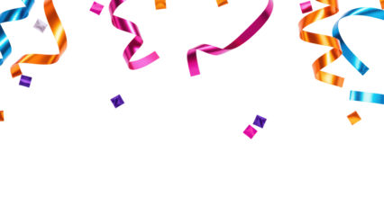 Colorful ribbons and confetti create festive atmosphere, perfect for celebrations and parties. vibrant colors add joy and excitement to any event